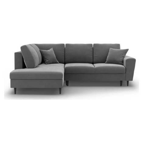 Světle šedá sametová rozkládací/s úložným prostorem rohová pohovka (levý roh/do L) Kyoto – Cosmo Cosmopolitan design