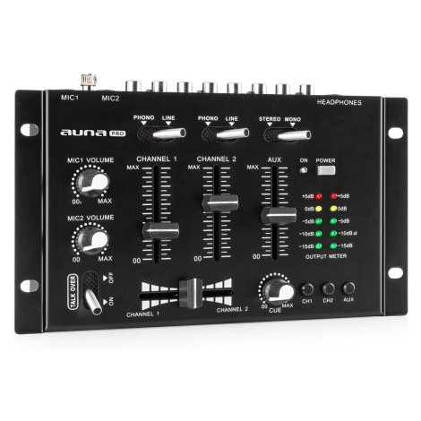 Auna Pro TMX-2211, MKII, DJ-Mixer, 3/2 kanálů, crossfader, talkover, montáž na rack, černý
