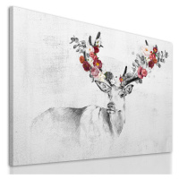 Obraz na plátně DREAM DEER WITH FLOWERS různé rozměry Ludesign ludesign obrazy: 80x60 cm