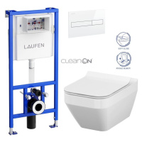 LAUFEN Rámový podomítkový modul CW1 SET s bílým tlačítkem + WC CERSANIT CLEANON CREA čtverec + S