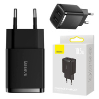 Kompaktní rychlonabíječka Baseus, 2x USB, 10,5 W (černá)