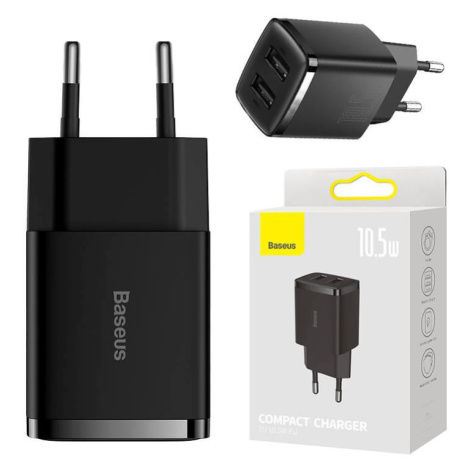 Kompaktní rychlonabíječka Baseus, 2x USB, 10,5 W (černá)