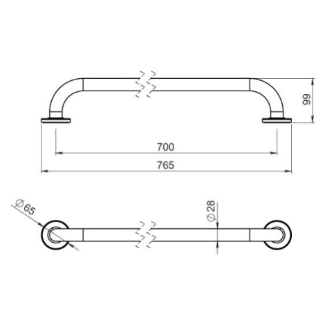 NOVASERVIS Madlo rovné 700 mm s krytkami kartáčovaná nerez R6670,4
