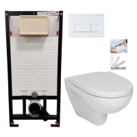 DEANTE Podomítkový rám, pro závěsné WC mísy + SLIM tlačítko bílé + WC JIKA LYRA PLUS + SEDÁTKO D