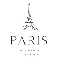 Ilustrace Paris coordinates with Eiffel Tower, Blursbyai, (26.7 x 40 cm)