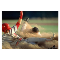 Umělecká fotografie Baseball, player sliding into home plate,, David Madison, (40 x 26.7 cm)