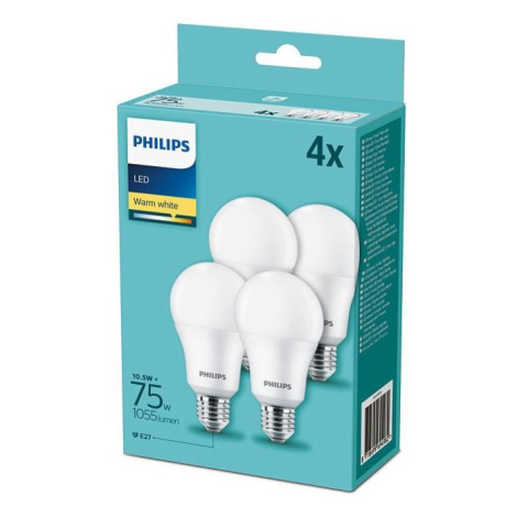 Philips SADA 4x LED Žárovka Philips A60 E27/10,5W/230V 2700K