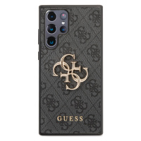 Zadní kryt Guess PU 4G Metal Logo pro Samsung Galaxy S22 Ultra, šedá