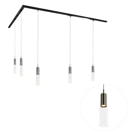 Moderní kolejnicový systém s 5 závěsnými svítidly z tmavého kovu 1-fázový - Iconic Lloyd QAZQA