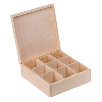 FK Dřevěná krabička na čaj s přihrádkami - 23x23x9 cm, Přírodní