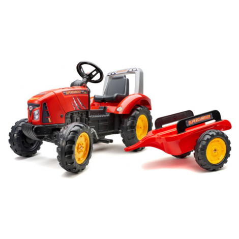 Traktor šlapací Supercharger červený s vlečkou
