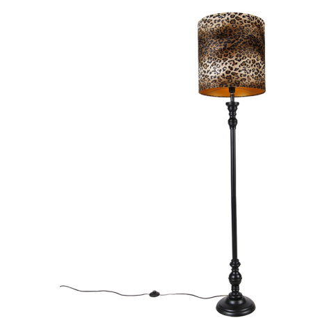 Stojací lampa černá s leopardím stínítkem 40 cm - Classico QAZQA