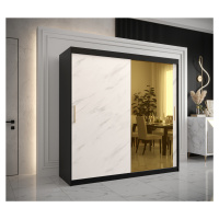Šatní skříň Abi Golden T2 Barva korpusu: Černá, Rozměry: 200 cm, Dveře: Bílý Marmur + zlaté zrca