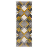 Flair Rugs koberce Běhoun Hand Carved Nimbus Grey/Ochre - 80x230 cm