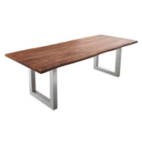 DELIFE Jídelní stůl Edge 240 × 100 cm hnědá akácie nerezová ocel široká