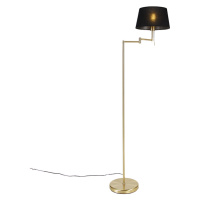 Klasická stojací lampa mosaz s nastavitelným černým odstínem - Ladas