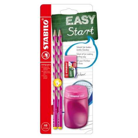 STABILO EASYgraph Slim školní set L pro leváky - růžová (2×tužka HB, ořezávátko, pryž)