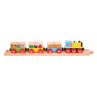 Bigjigs Rail Dřevěný nákladní vlak se zeleninou + 3 koleje