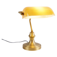 Klasická notářská lampa bronzová s jantarovým sklem - Banker