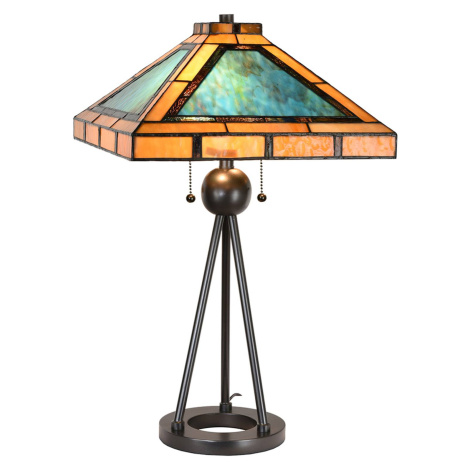 Clayre&Eef Stolní lampa 5LL-6164, design Tiffany zelená/hnědá Clayre & Eef