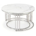 Set konferenčních stolků MERCURY — sklo, kov, dekor bílý mramor / stříbrná