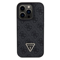 Guess PU 4G Strass Triangle Metal Logo Zadní Kryt pro iPhone 15 Pro Black
