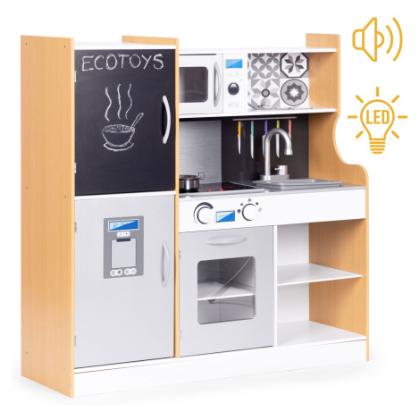 ECOTOYS Dětská kuchyňka s příslušenstvím a zvuky ELEN bílá/hnědá