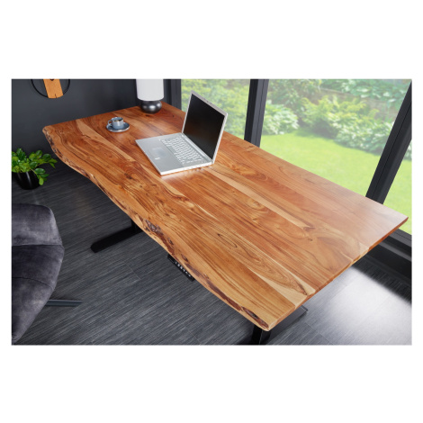Estila Industriální výškově nastavitelný psací stůl Mammut s vrchní deskou z akáciového dřeva me