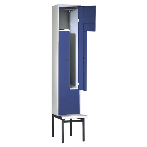 Wolf Šatní Z-skříň s lavicí, v x š x h 2140 x 400 x 500 mm, 2 oddíly, dveře enciánová modrá