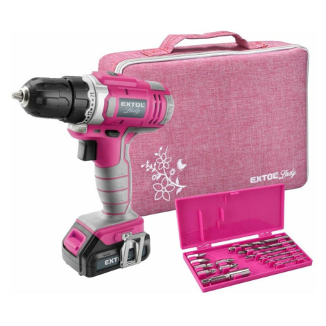 Extol - Akumulátorový vrtací šroubovák 1300 mAh 12V růžová 402401 Extol Premium