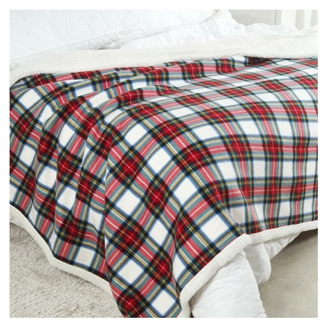 B.E.S. Petrovice Beránková deka Buffalo Káro bílo-červená