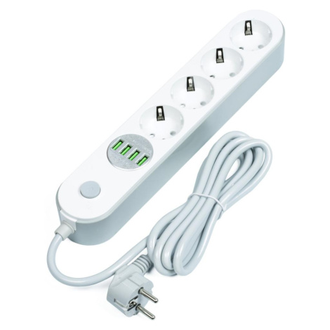 Prodlužovací SMART kabel - šňůra 1.8m se 4 síťovými a 4 USB zásuvkami, vypínač, bílý LED21