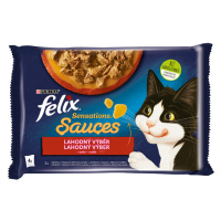 FELIX Sensations Sauces s krůtou v omáčce s příchutí slaniny, s jehněčím s příchutí zvěřiny 4 x 
