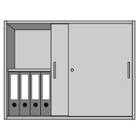 eurokraft pro STATUS - Nástavná skříň, 1 police, posuvné dveře, hliníková stříbrná / bukový deko