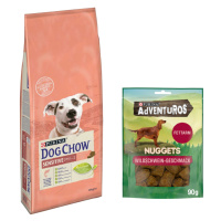 Purina Dog Chow granule 14 kg + AdVENTuROS Nuggets zdarma - Adult Sensitive Salmon