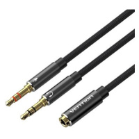 Vention Cotton Braided Dual 3.5mm TRS Male to 3.5mm Female Audio Cable 0.3M Black Aluminum Alloy