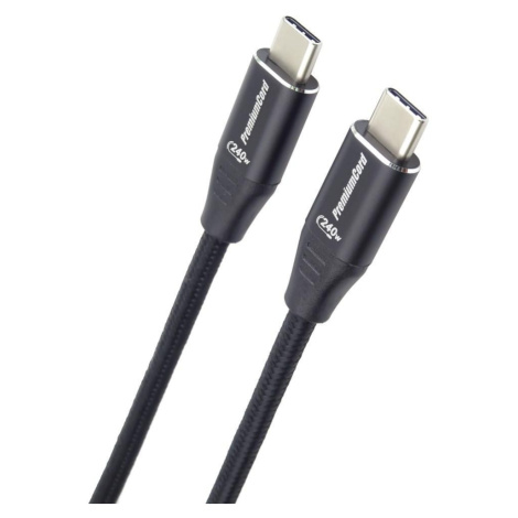 PREMIUMCORD Kabel USB-C M/M, 240W 480Mbps černý bavlněný oplet, 0, 5m