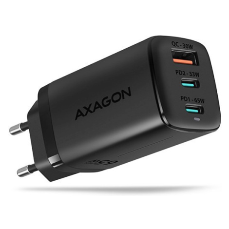 AXAGON ACU-DPQ65, GaN nabíječka do sítě 65W, 3x port (USB-A + dual USB-C), PD3.0/QC4+/PPS/Apple,