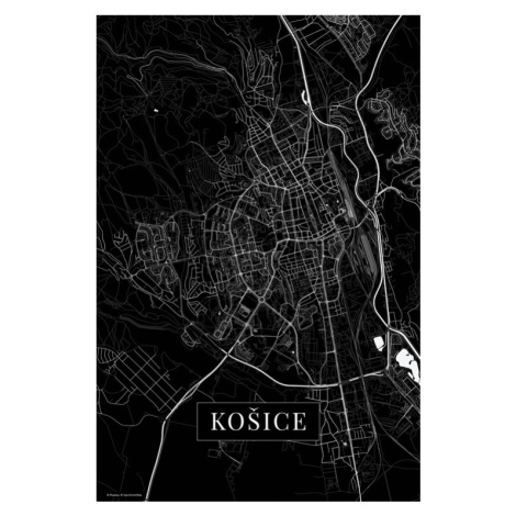 Mapa Košice black, 26.7 × 40 cm