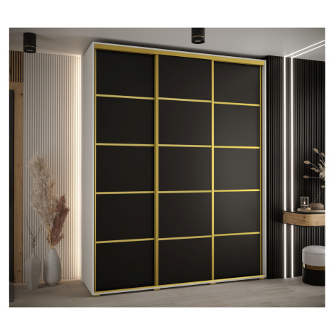 Šatní skříň YVONA 4 - 200/45 cm, bílá / černá / zlatá