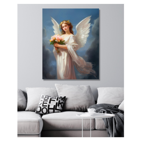 Obrazy na stěnu - Anděl strážný s kyticí v ruce Rozměr: 40x50 cm, Rámování: bez rámu a bez vypnu