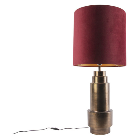 Stolní lampa ve stylu art deco bronzový sametový odstín červená se zlatem 50cm - Bruut QAZQA