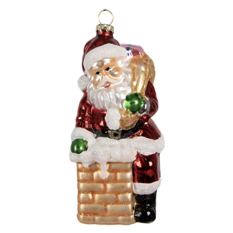Skleněná vánoční ozdoba Santa Claus u komína – 12 cm Clayre & Eef