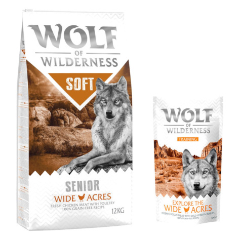 Wolf of Wilderness granule, 12 kg + Training “Explore the Wide Acres” zdarma - Senior "Soft - Wi