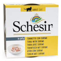 Schesir Cat Jelly Pouch, 24 x 85 g - 20 + 4 zdarma - tuňák a surimi v želé 24 x 85 g