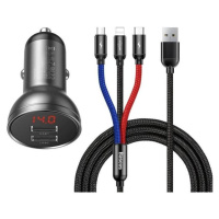 Nabíječka do auta Baseus 2xUSB 4,8A 24W s displejem + 3v1 kabel černá