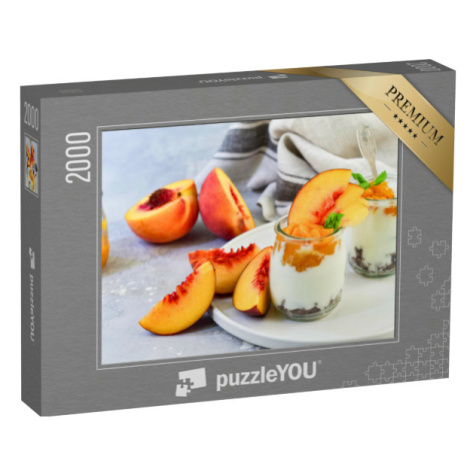puzzle 2000 dílků „Lákavý dezert parfait s čokoládou a broskvovou marmeládou“