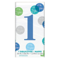 1.narozeniny - ubrus papírový s modrými puntíky