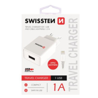 SWISSTEN SÍŤOVÝ ADAPTÉR SMART IC 1x USB 1A POWER + DATOVÝ KABEL USB / LIGHTNING 1,2 M, BÍLÁ