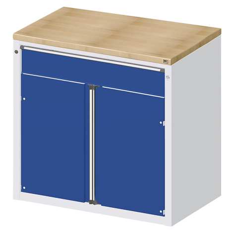 ANKE Skříňka pro pult pro výdej materiálu a nástrojů, 1 zásuvka, 2 dveře, 1 police, šedá / modrá